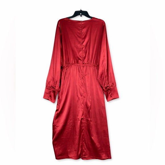Lane Bryant Stretch Satin Surplice Knot Front Midi Dress 22/24 Burgundy - Picture 6 of 6